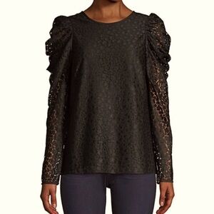 Kate Spade New York Flora Lace Puff Sleeve Black Shirt Size 14